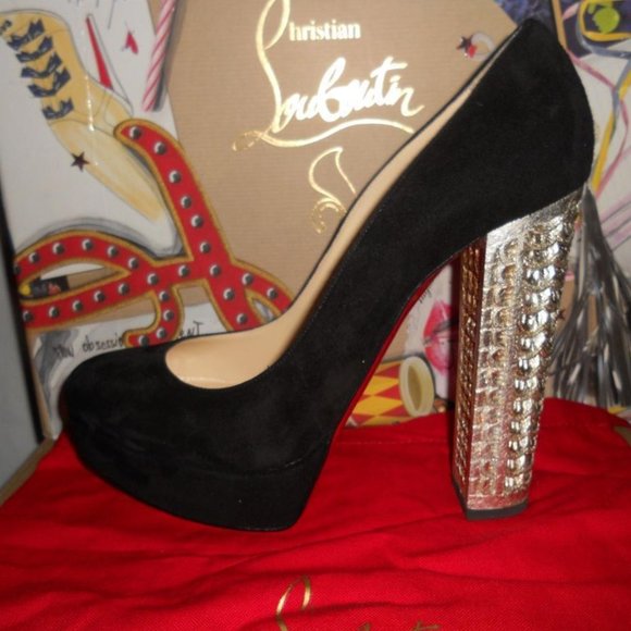 Christian Louboutin Shoes - Christian Louboutin BOIS DORE 20ANS Black Suede Platform Heels Pumps Shoes